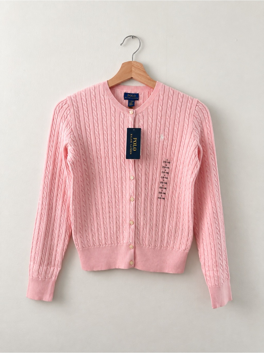 Polo Ralph Lauren Girls Pink Cable Knit Cardigan Size L 12-14 NWT